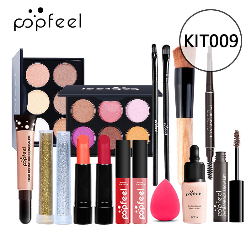 POPFEEL Makeup Full Kit Female Make Up Set Eye Shadow Eyeshadow Palette Lip Gloss Mascara Eyeliner Brushes Bag Make-up for Women