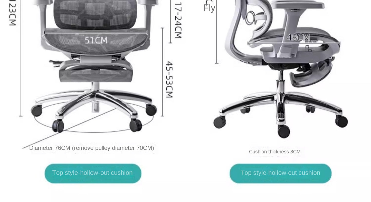 UVR Computer Chair Ergonomic Backrest Chair Home Study Chair Sedentary Comfortable Recliner with Footrest Mesh Office Chair