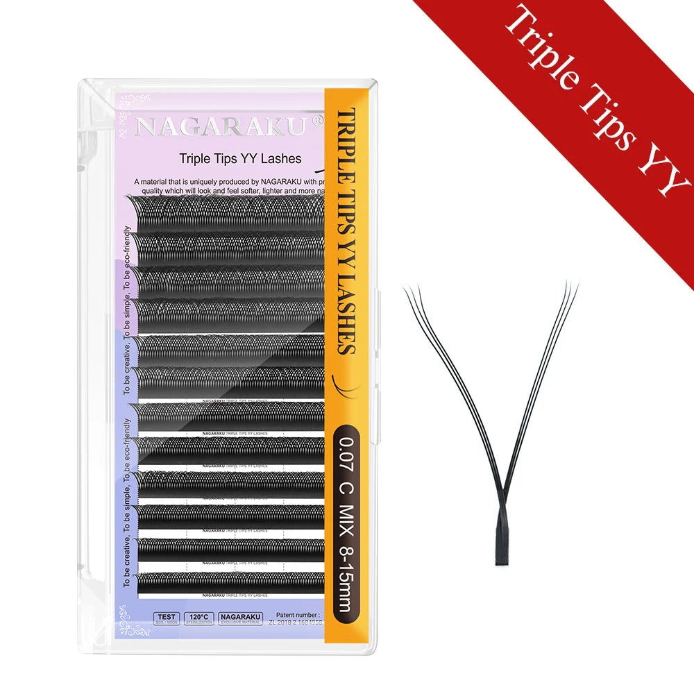 NAGARAKU YY Shape Double/Three Split Tips Triple Top  Interlaced Root Eyelash Extensions Eyelashes