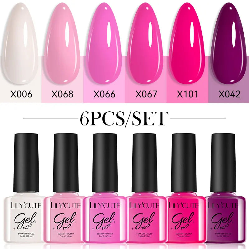 LILYCUTE 6Pcs/Set Gel Nail Polish Popular Colors In Autumn Semi Permanent Soak Off UV LED Nail Art Gels Nail Gel Polish