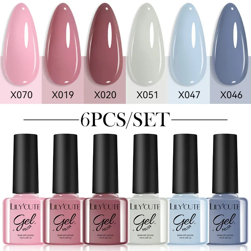 LILYCUTE 6Pcs/Set Gel Nail Polish Popular Colors In Autumn Semi Permanent Soak Off UV LED Nail Art Gels Nail Gel Polish