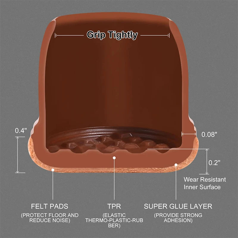 16PCS Transparent Table Chair Leg Protectors Caps Round Square for Furniture Foot Legs Cover Floor Protector with Felt Bottom