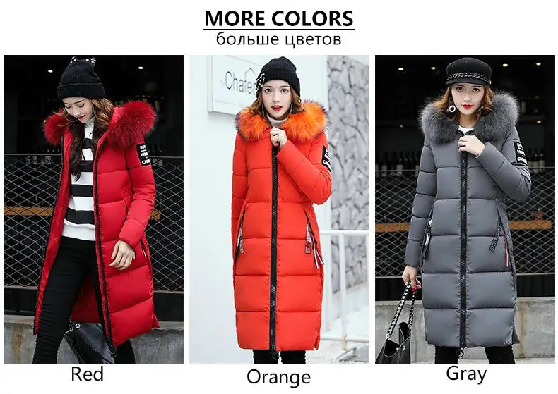 Winter coats women down jackets 2024 long slim solid color coat female Jackets outerwears woman parkas clothes zip fur collar