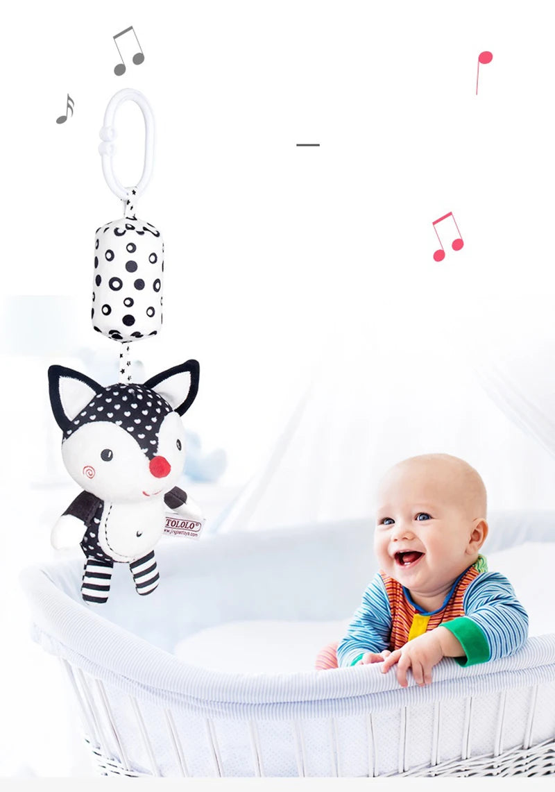 Newborn Bells Soft Plush Rattle Toy Crib Hanging Bell Car Seat Travel Stroller Black And White Wind Chime Educational Toy Gift