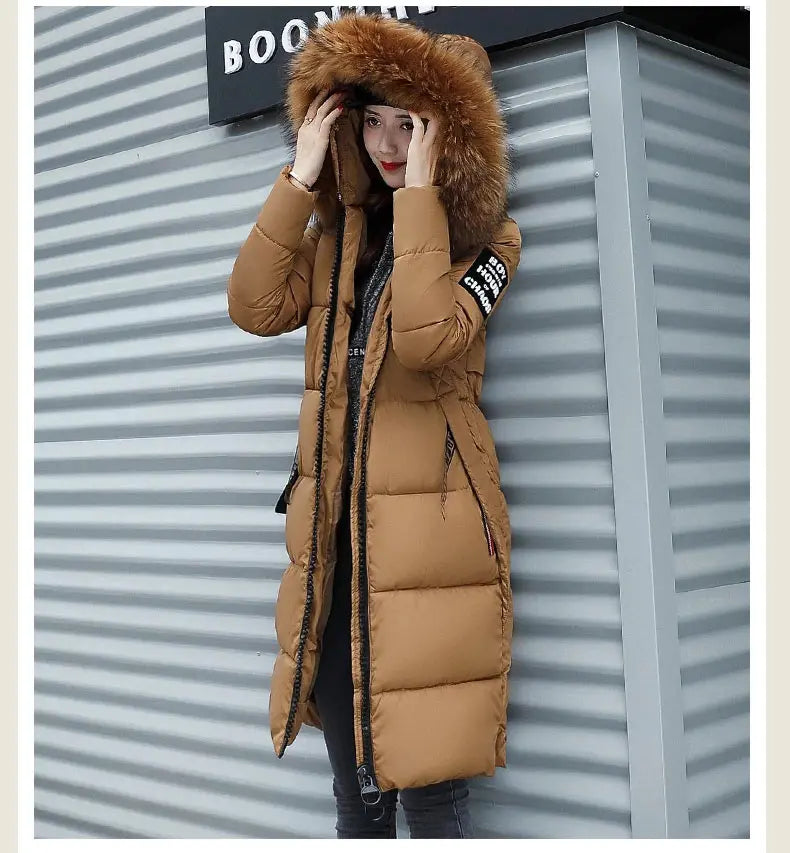 Winter coats women down jackets 2024 long slim solid color coat female Jackets outerwears woman parkas clothes zip fur collar