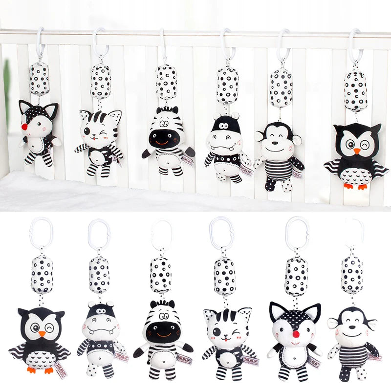 Newborn Bells Soft Plush Rattle Toy Crib Hanging Bell Car Seat Travel Stroller Black And White Wind Chime Educational Toy Gift