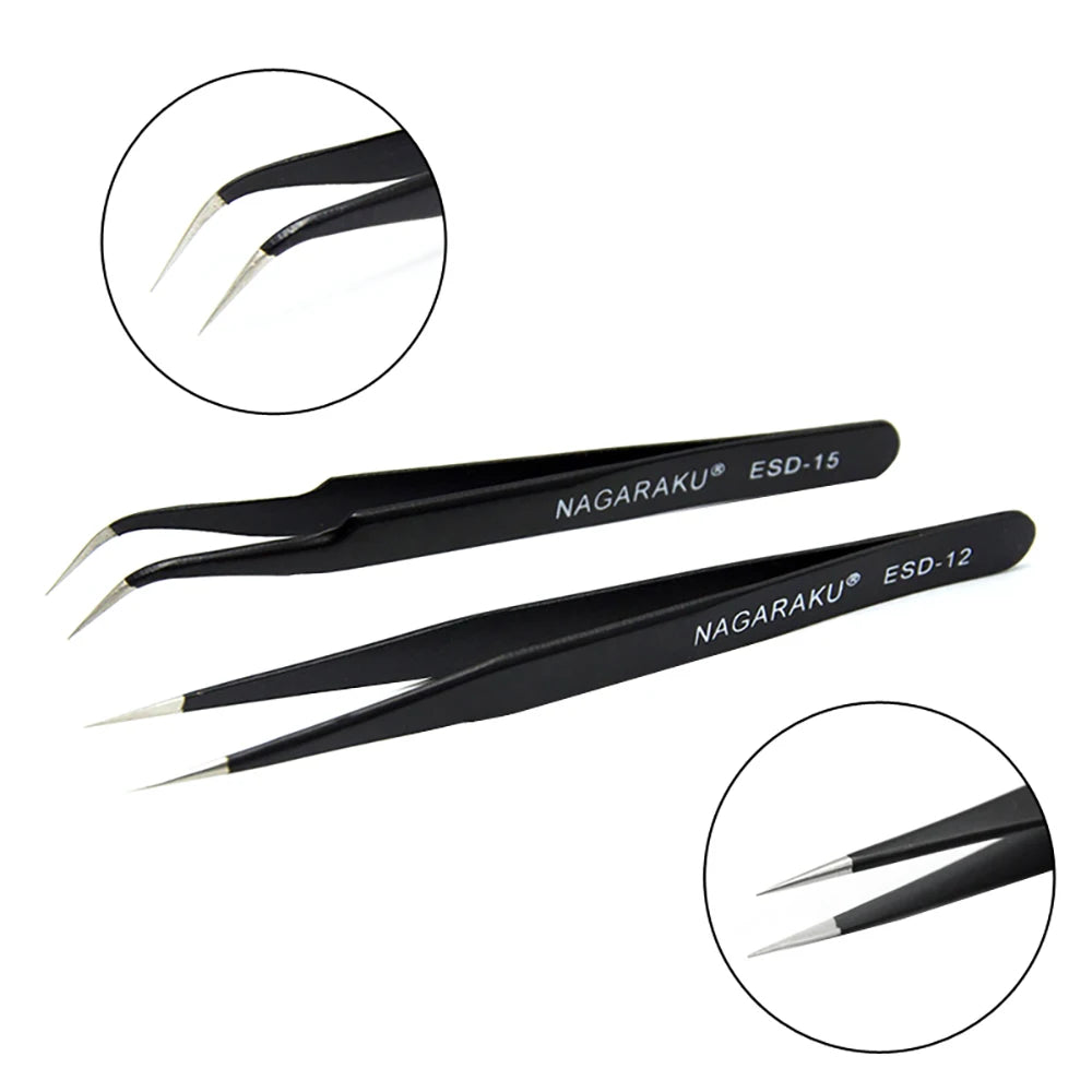 NAGARAKU Stainless Steel Straight Curved Nail Tools Volume Eyelash Accurate Tweezers Nippers Pointed Clip Set Makeup Tools