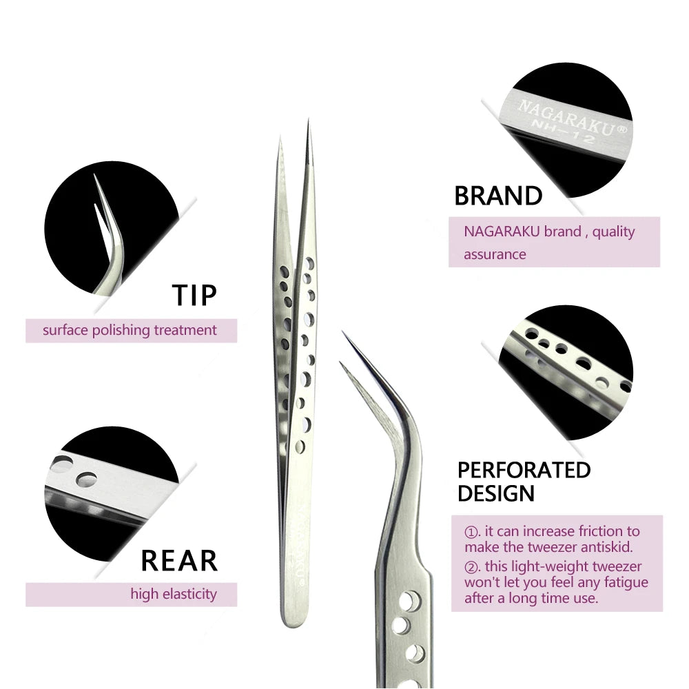 NAGARAKU Eyelash Extension Tweezers Makeup Stainless Steel Eyelash 3D accurate Clip