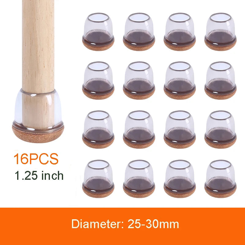 16PCS Transparent Table Chair Leg Protectors Caps Round Square for Furniture Foot Legs Cover Floor Protector with Felt Bottom