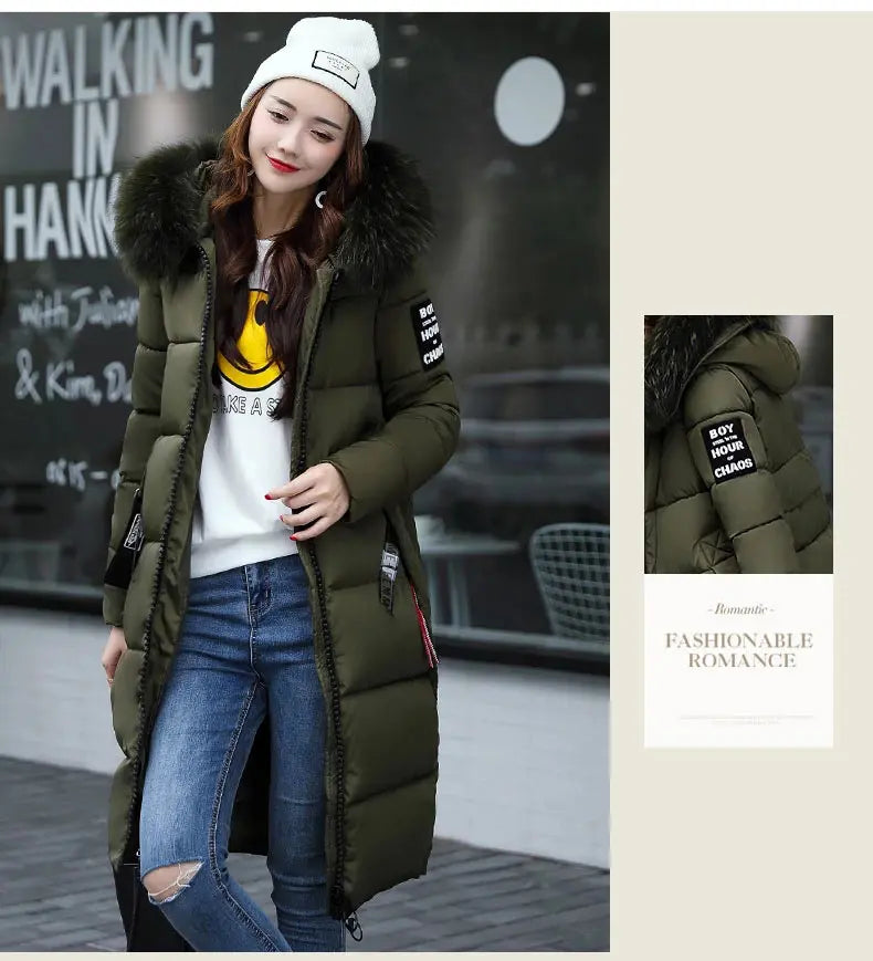 Winter coats women down jackets 2024 long slim solid color coat female Jackets outerwears woman parkas clothes zip fur collar