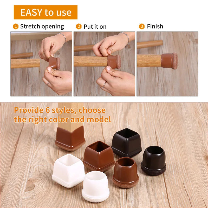 16PCS Transparent Table Chair Leg Protectors Caps Round Square for Furniture Foot Legs Cover Floor Protector with Felt Bottom