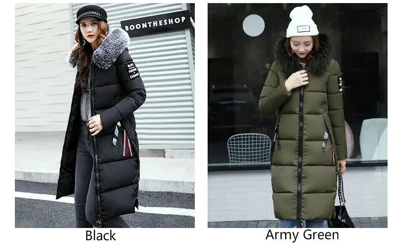 Winter coats women down jackets 2024 long slim solid color coat female Jackets outerwears woman parkas clothes zip fur collar