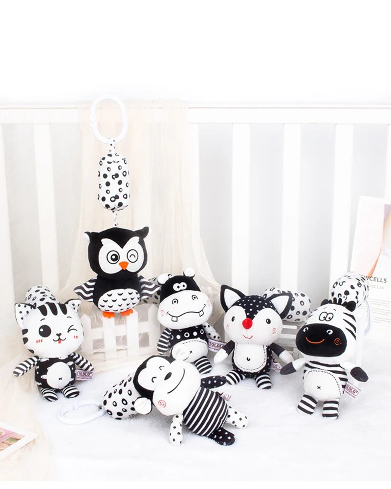 Newborn Bells Soft Plush Rattle Toy Crib Hanging Bell Car Seat Travel Stroller Black And White Wind Chime Educational Toy Gift