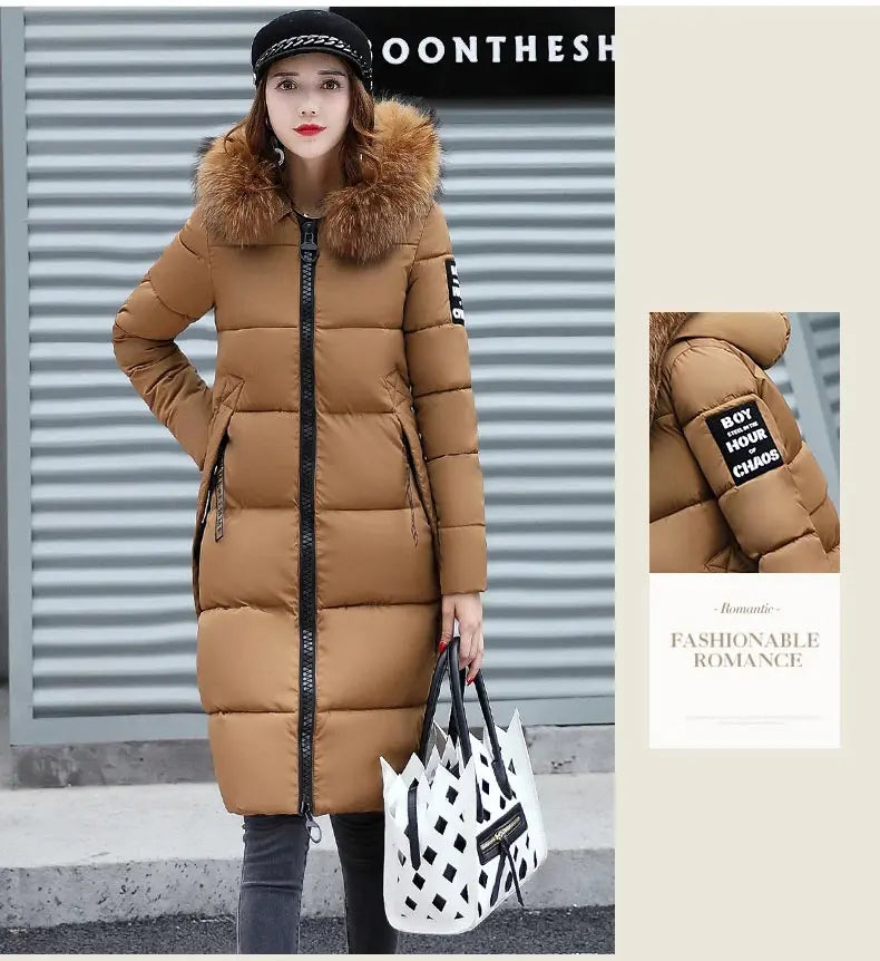 Winter coats women down jackets 2024 long slim solid color coat female Jackets outerwears woman parkas clothes zip fur collar