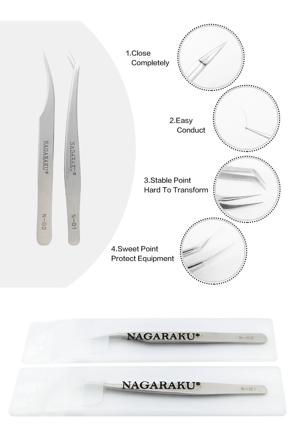 NAGARAKU Stainless Steel Straight Curved Nail Tools Volume Eyelash Accurate Tweezers Nippers Pointed Clip Set Makeup Tools