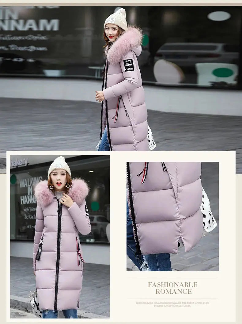 Winter coats women down jackets 2024 long slim solid color coat female Jackets outerwears woman parkas clothes zip fur collar