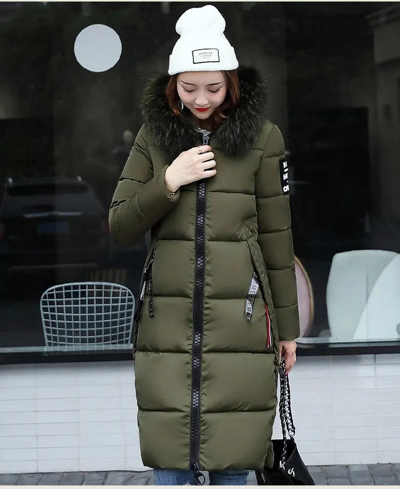 Winter coats women down jackets 2024 long slim solid color coat female Jackets outerwears woman parkas clothes zip fur collar