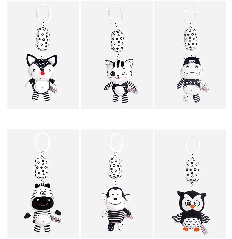 Newborn Bells Soft Plush Rattle Toy Crib Hanging Bell Car Seat Travel Stroller Black And White Wind Chime Educational Toy Gift