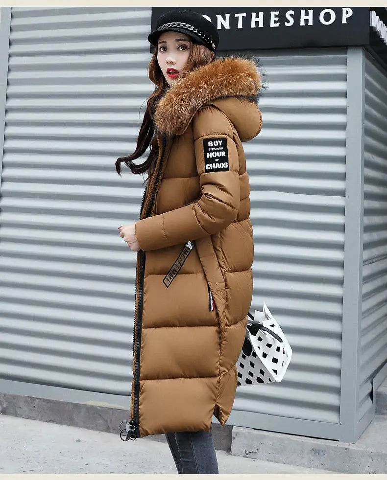 Winter coats women down jackets 2024 long slim solid color coat female Jackets outerwears woman parkas clothes zip fur collar