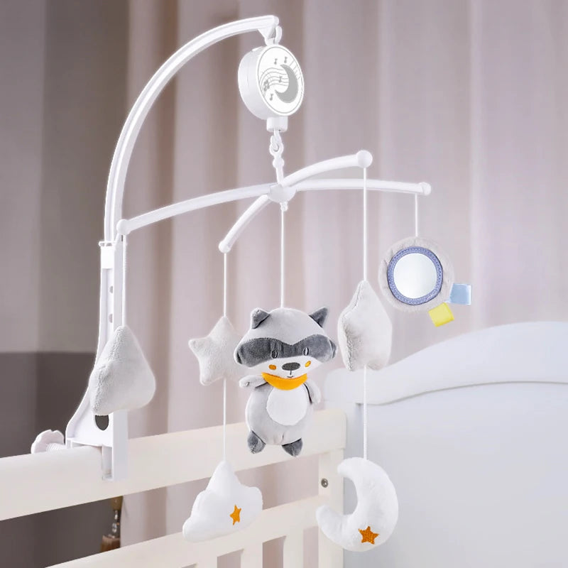 QWZ New Baby Bed Bell Toy Holder White Rattles Bracket Mobile Crib Music Box Newborn Bell Crib Toy For 0-12 Month For Baby Gift