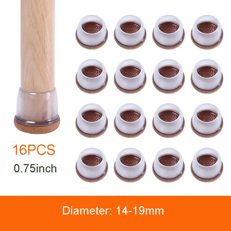 16PCS Transparent Table Chair Leg Protectors Caps Round Square for Furniture Foot Legs Cover Floor Protector with Felt Bottom