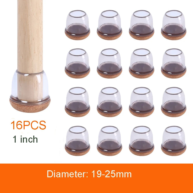 16PCS Transparent Table Chair Leg Protectors Caps Round Square for Furniture Foot Legs Cover Floor Protector with Felt Bottom