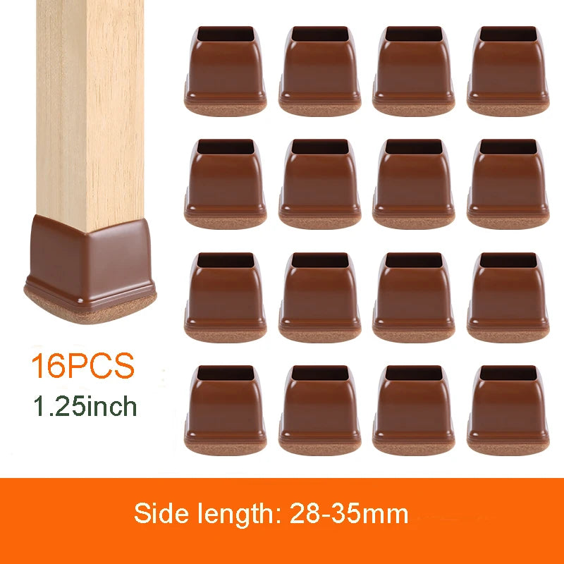 16PCS Transparent Table Chair Leg Protectors Caps Round Square for Furniture Foot Legs Cover Floor Protector with Felt Bottom