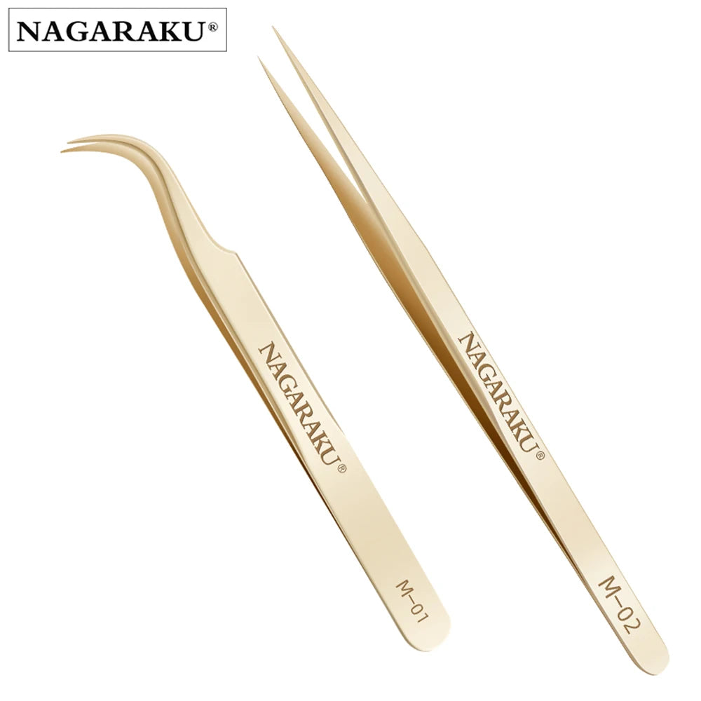 NAGARAKU Stainless Steel Straight Curved Nail Tools Volume Eyelash Accurate Tweezers Nippers Pointed Clip Set Makeup Tools