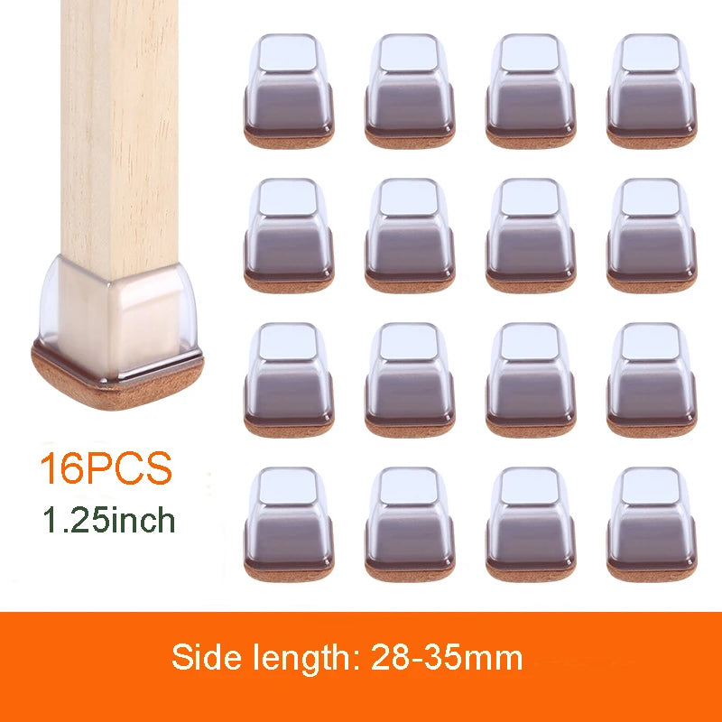 16PCS Transparent Table Chair Leg Protectors Caps Round Square for Furniture Foot Legs Cover Floor Protector with Felt Bottom