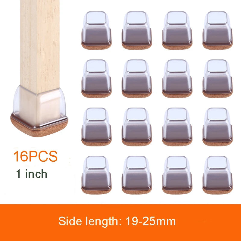 16PCS Transparent Table Chair Leg Protectors Caps Round Square for Furniture Foot Legs Cover Floor Protector with Felt Bottom