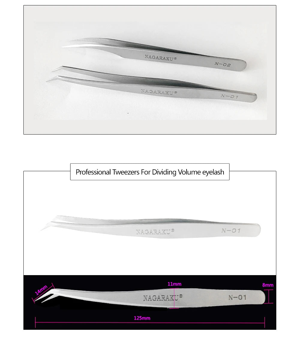 NAGARAKU Eyelash Extension Tweezers Makeup Stainless Steel Eyelash 3D accurate Clip