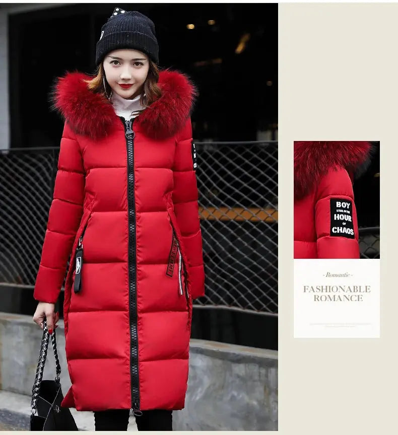 Winter coats women down jackets 2024 long slim solid color coat female Jackets outerwears woman parkas clothes zip fur collar