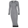 Houndstooth Print Women Long Sleeve Midi Dress Hollow Out Bodycon Sexy Streetwear 2022 Autumn Winter Club Elegant Slim