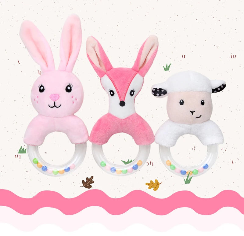 QWZ Hot Cute Baby Rattle Toys Rabbit Plush Baby Cartoon Bed Toys for Newborn 0-24 Months Educational Toy Sheep Bear Hand Bells