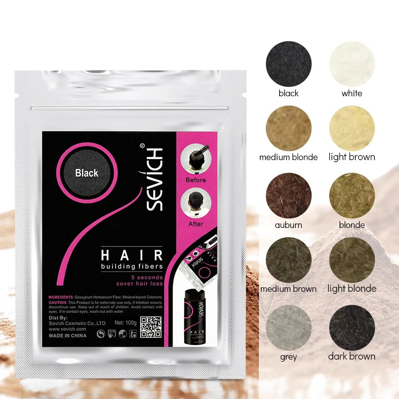 Sevich 100g Hair Fibers gift Keratin Hair Building Fiber Powder Refill Hair Growth Fiber Hairline Black Brown Hair Loss Products