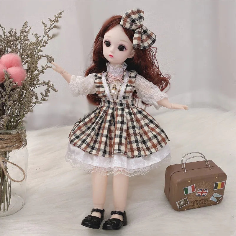 30cm Bjd Doll 12 Moveable Joints 1/6 Girl's Dress 3D Brown Eyes Toy with Clothes Shoes Kids Toys for Girl Children Gift