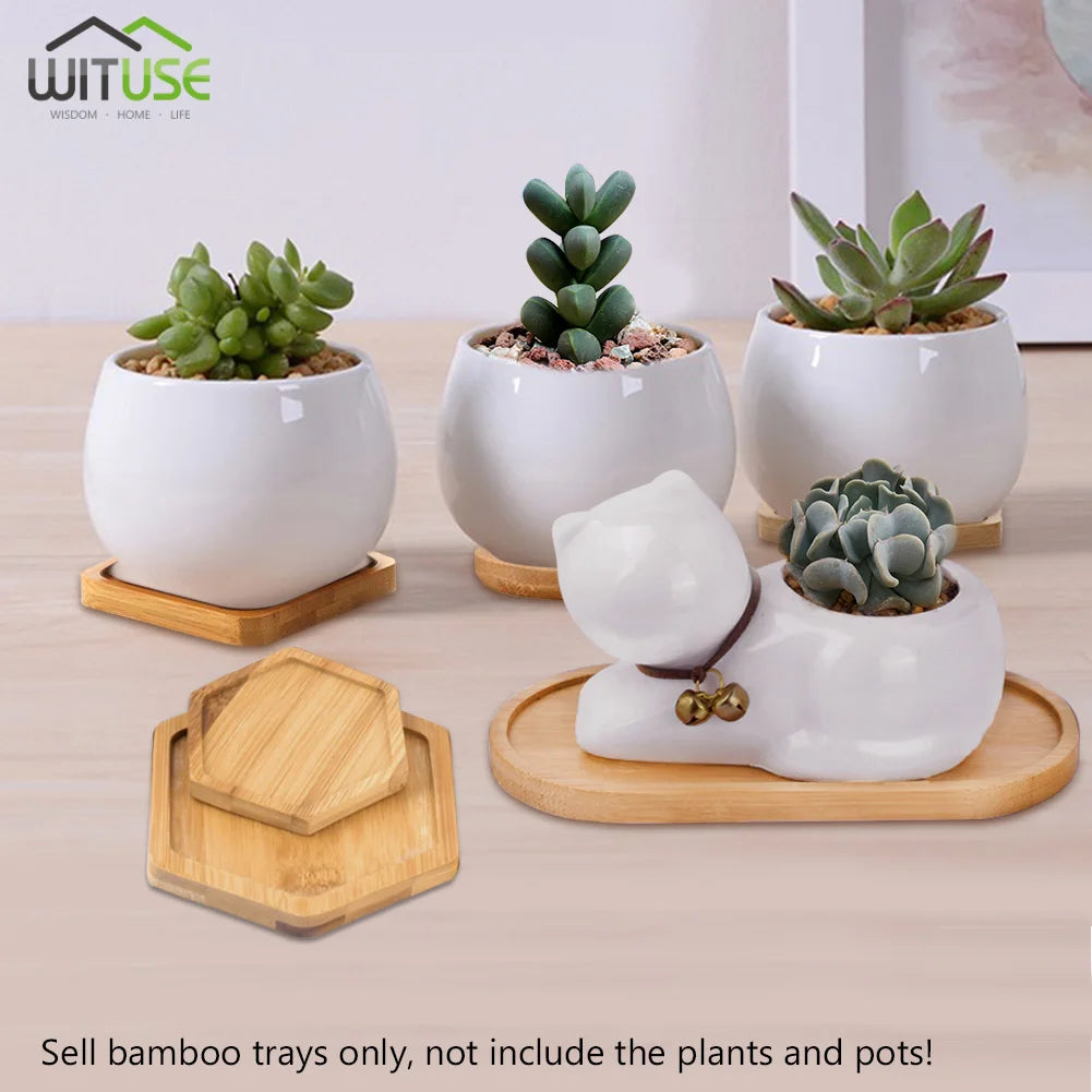 14 Style Round Square Flower Pots Planter Bamboo Tray Wood Holder Home Decor Gardening Supply Anti-Fade Simple Elegant Design