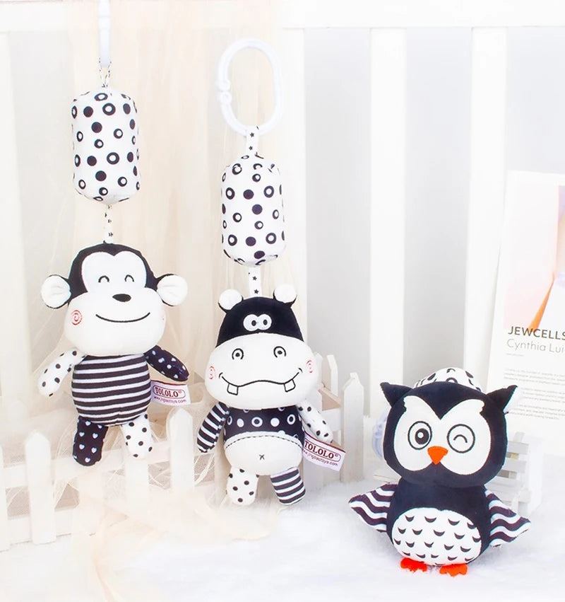 Newborn Bells Soft Plush Rattle Toy Crib Hanging Bell Car Seat Travel Stroller Black And White Wind Chime Educational Toy Gift