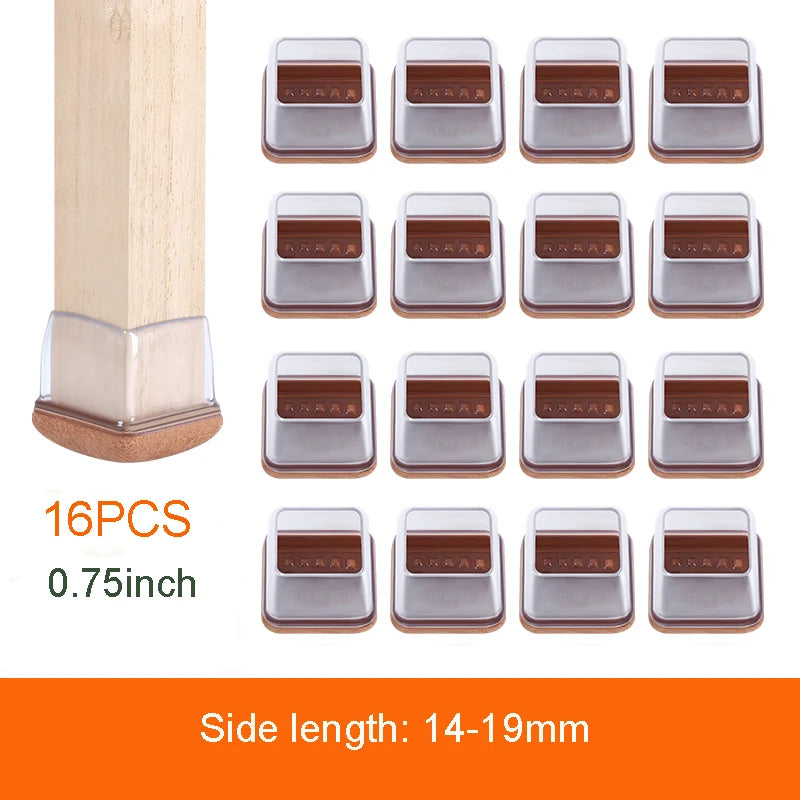 16PCS Transparent Table Chair Leg Protectors Caps Round Square for Furniture Foot Legs Cover Floor Protector with Felt Bottom