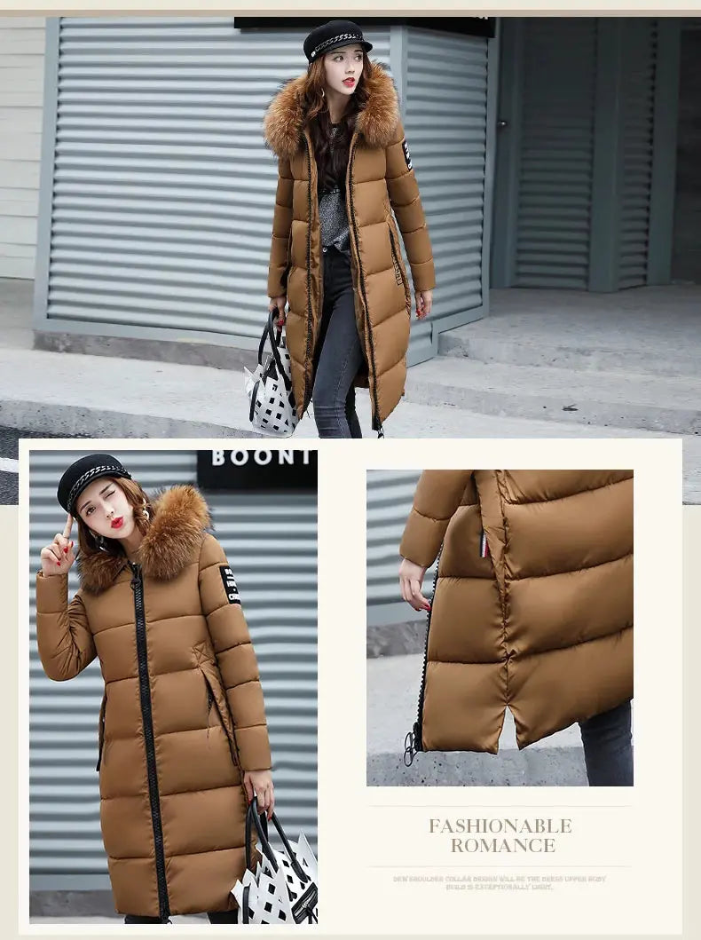 Winter coats women down jackets 2024 long slim solid color coat female Jackets outerwears woman parkas clothes zip fur collar