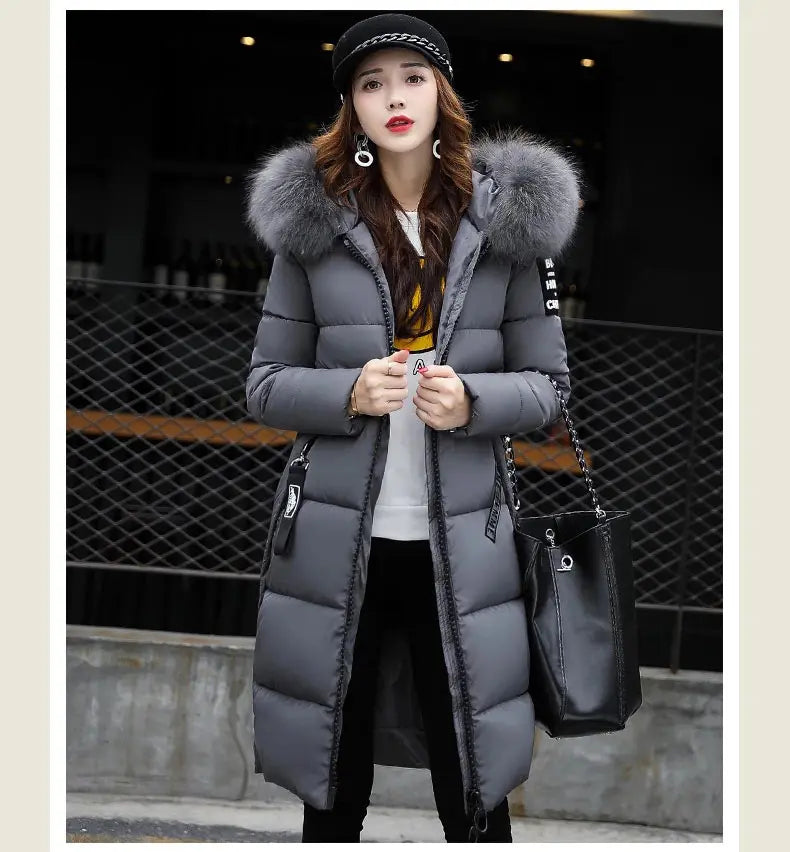 Winter coats women down jackets 2024 long slim solid color coat female Jackets outerwears woman parkas clothes zip fur collar