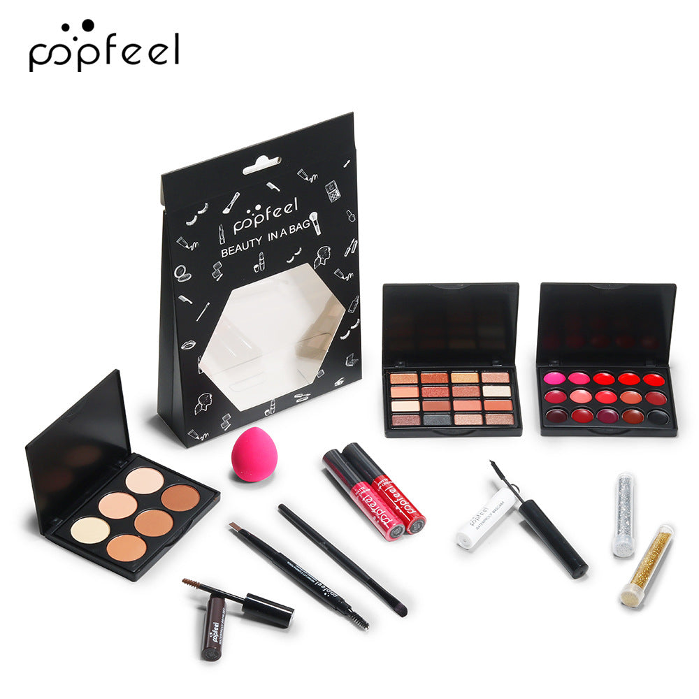 POPFEEL Makeup Full Kit Female Make Up Set Eye Shadow Eyeshadow Palette Lip Gloss Mascara Eyeliner Brushes Bag Make-up for Women