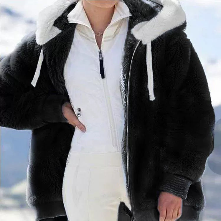 New Style Autumn And Winter Loose Plush Zipper Hooded Jacket Woman