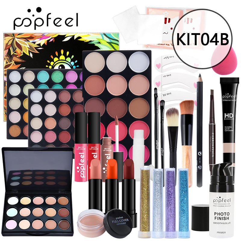 POPFEEL Makeup Full Kit Female Make Up Set Eye Shadow Eyeshadow Palette Lip Gloss Mascara Eyeliner Brushes Bag Make-up for Women