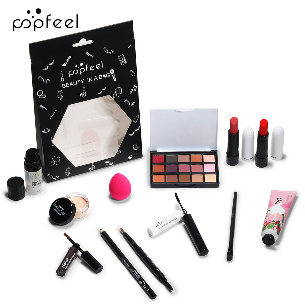 POPFEEL Makeup Full Kit Female Make Up Set Eye Shadow Eyeshadow Palette Lip Gloss Mascara Eyeliner Brushes Bag Make-up for Women