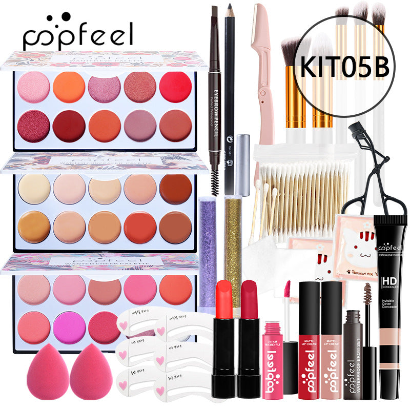 POPFEEL Makeup Full Kit Female Make Up Set Eye Shadow Eyeshadow Palette Lip Gloss Mascara Eyeliner Brushes Bag Make-up for Women