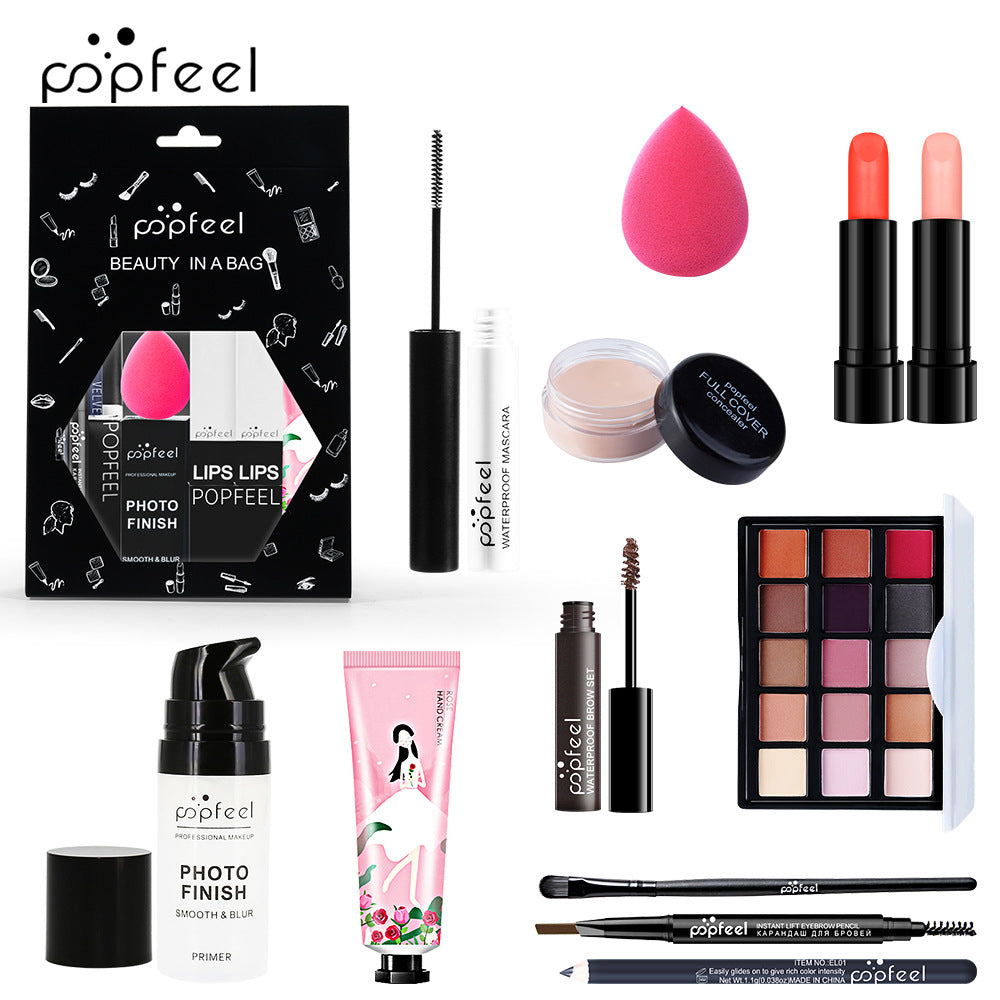 POPFEEL Makeup Full Kit Female Make Up Set Eye Shadow Eyeshadow Palette Lip Gloss Mascara Eyeliner Brushes Bag Make-up for Women