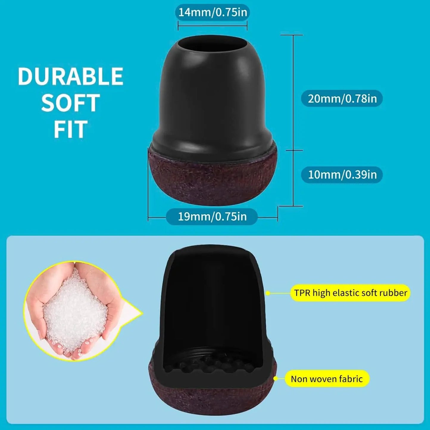 8PCS Chair Leg Floor Protectors with Thick Wrap Felt Pads Silicone Furniture Leg Covers Black Table Feet Cups to Protect Caps