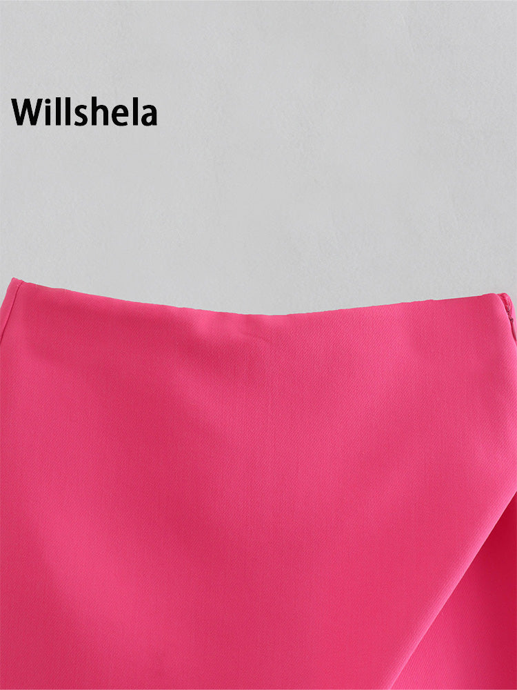 Willshela Women Fashion Asymmetrical Shorts Skirts High Waist Back Pockets Side Zipper Vintage Female Skort Solid