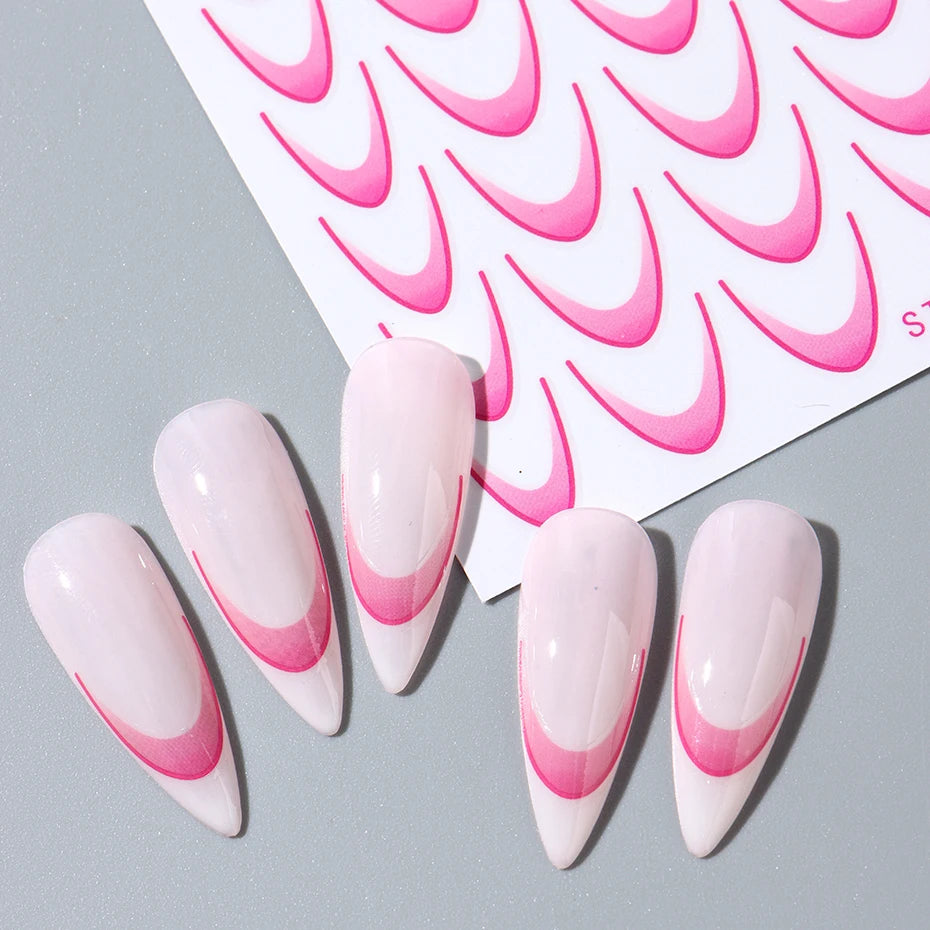 6pcs French Manicure Sticker Gradient Stripe Lines Sliders For Nails Ombre Designs Self-Adhesive Nail Art Decals DIY Decoration